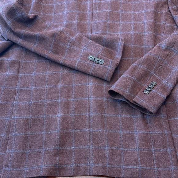 Men's Burgundy Checkered Blazer- Jos A. Bank Tailored Fit Stretch Size 50R - Picture 6 of 6